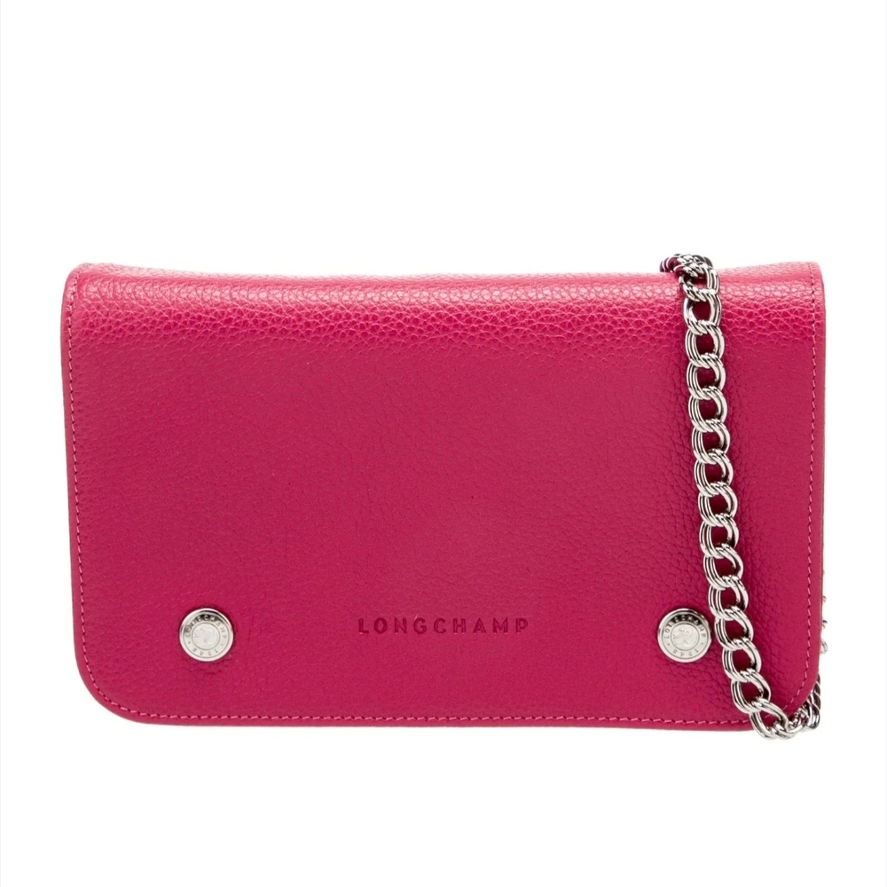 Longchamp Pink Clutch with Silver Chain Strap NWOT